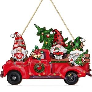 NWT- Adorable- Gnome Trio- Wooden Holiday Farmtruck Decoration Sign